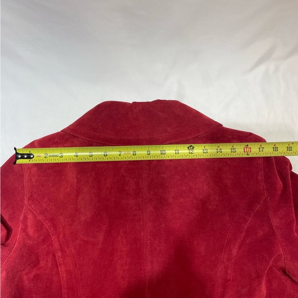 TRIA Red Leather Cropped Jacket Women’s Large Biker Moto Suede Coat Winter - Picture 14 of 16